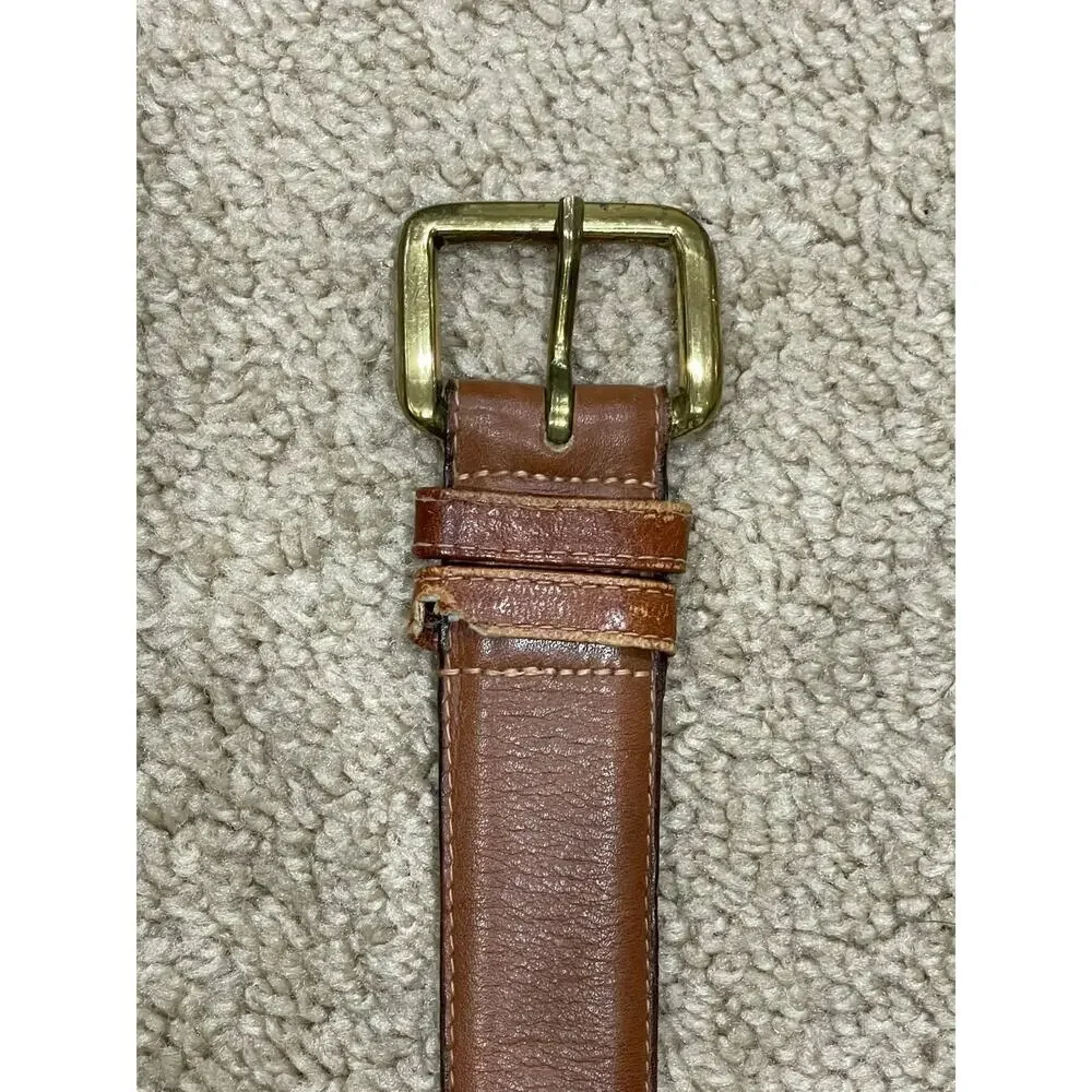 Waterbury CT Brown Leather Belt Brass Buckle Men's 32 Made in USA *Read